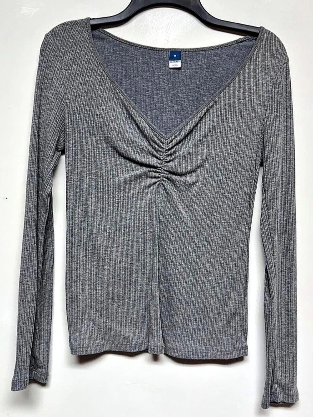 Old Navy Long-Sleeve Cinched-Front Rib-Knit T-Shirt Gray Medium